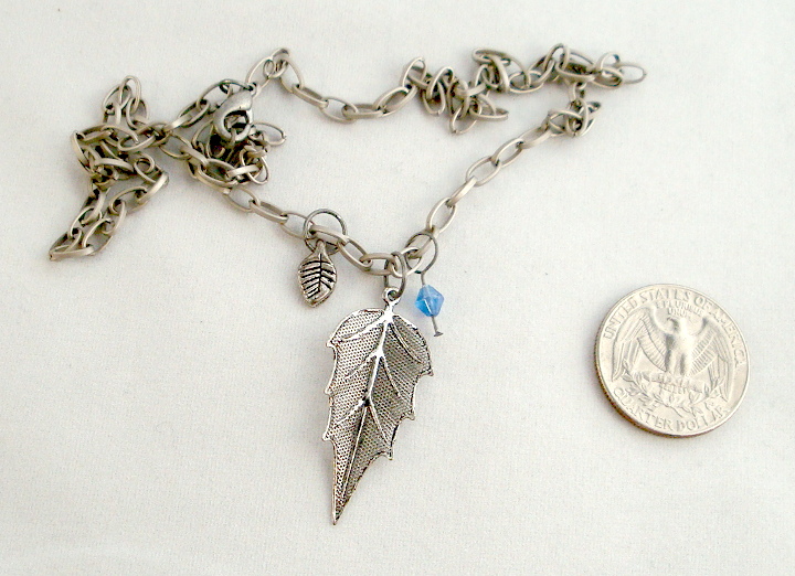 1 3/8 long Leaf pendant with blue