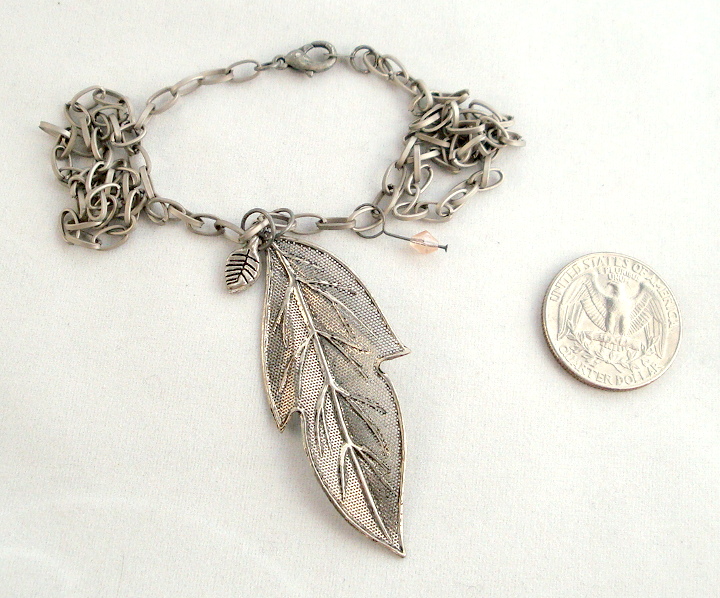 2 3/8 long Leaf pendant with peach