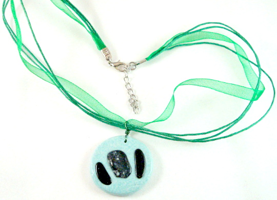 Green clay pendant 1 1/2 long