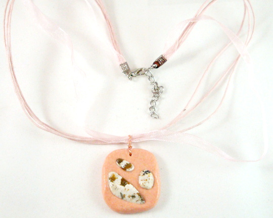 Pink clay pendant 1 3/8 long