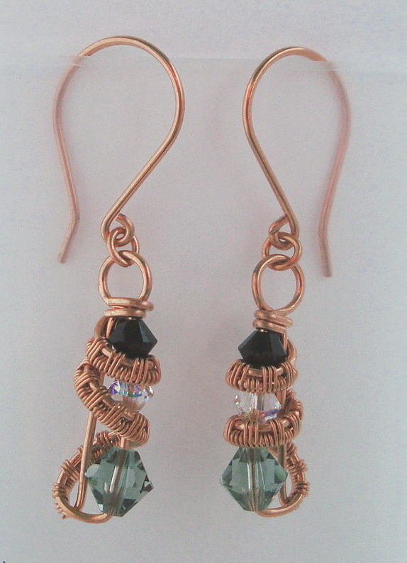 Copper Three crystal earrings