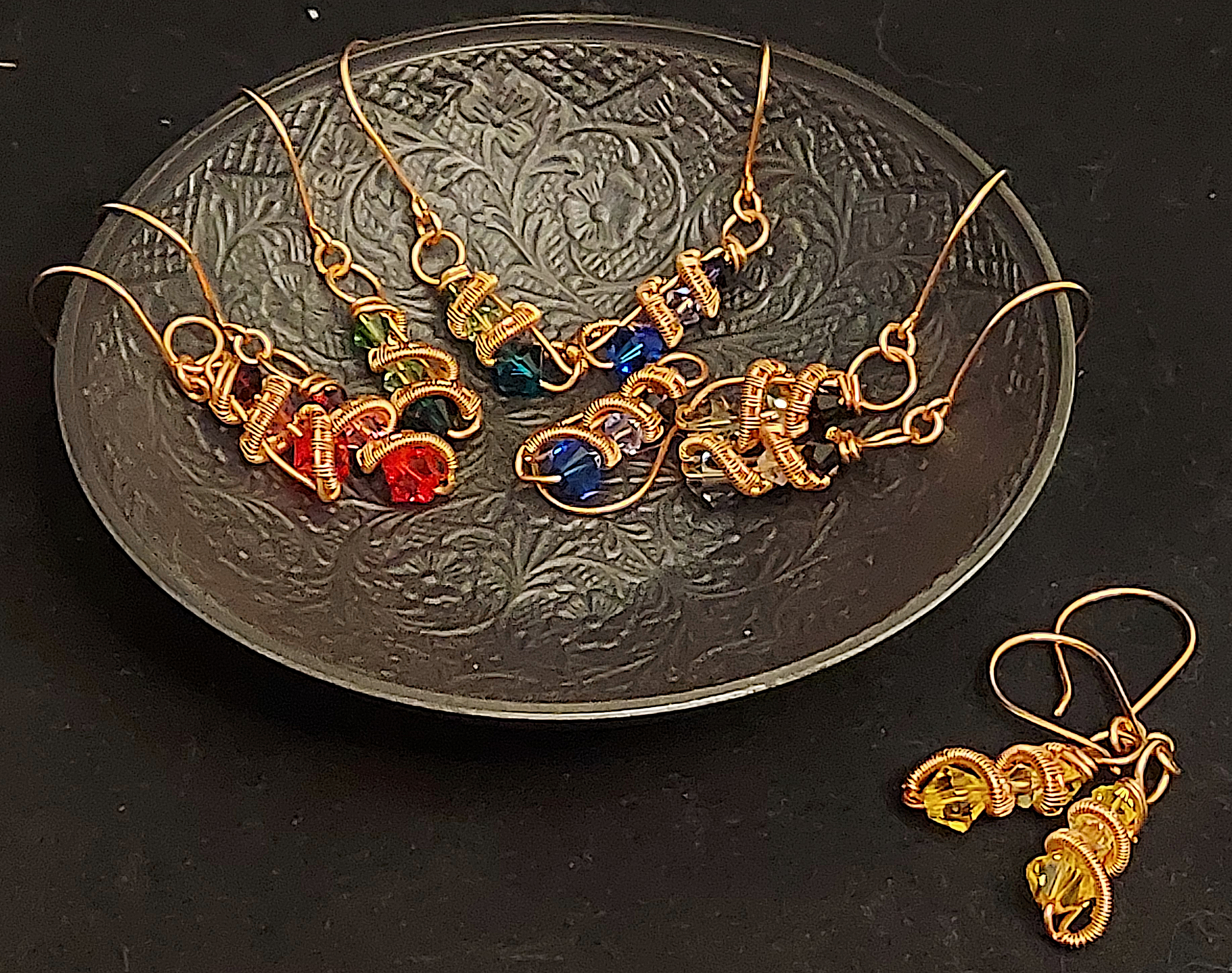 Copper Three crystal earrings