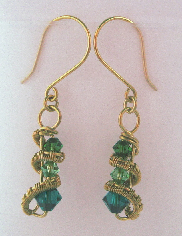 Bronze Three crystal earrings