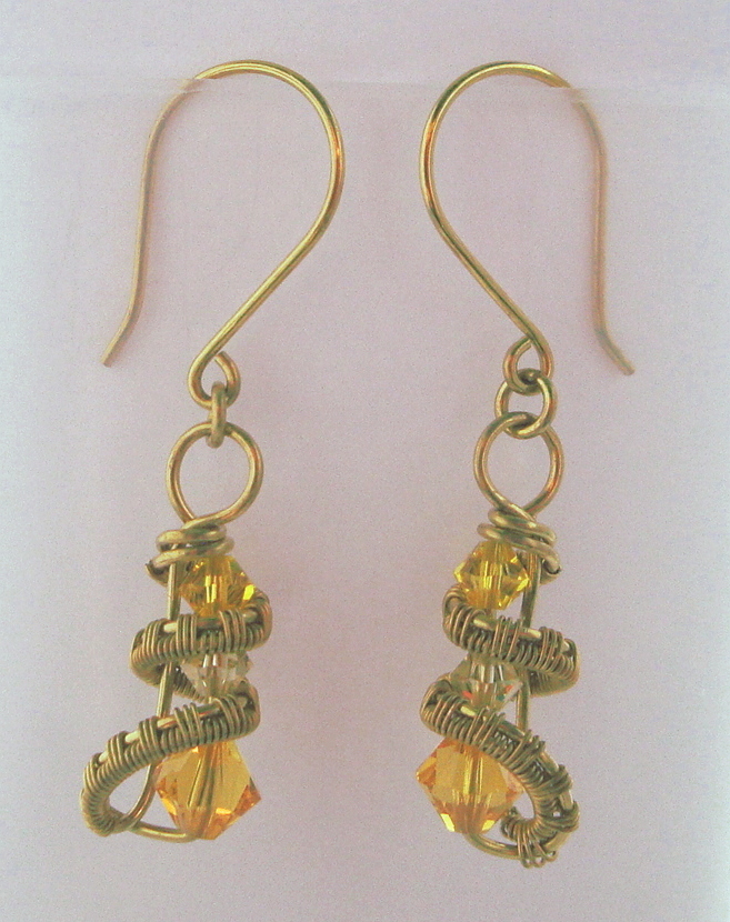 Bronze Three crystal earrings