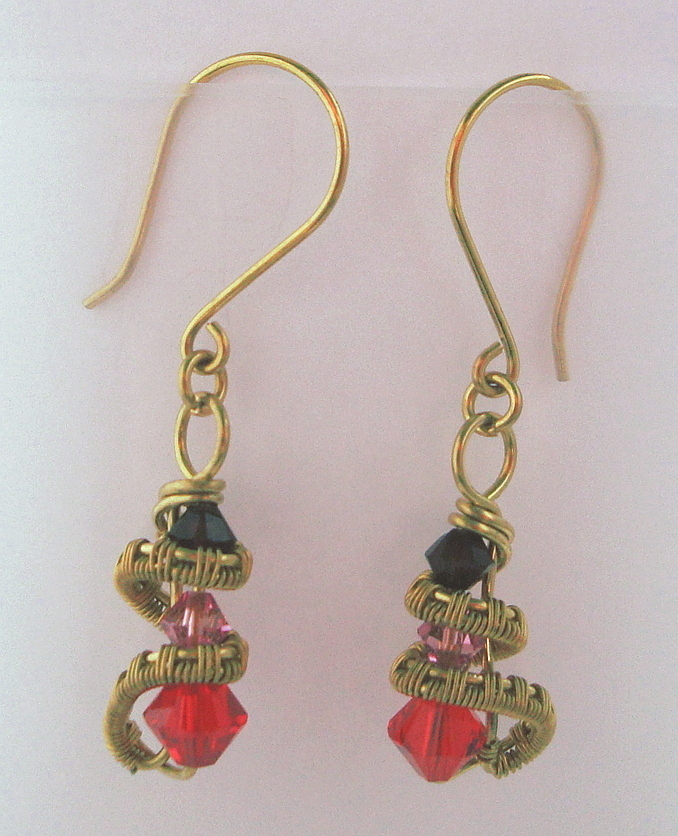 Bronze Three crystal earrings