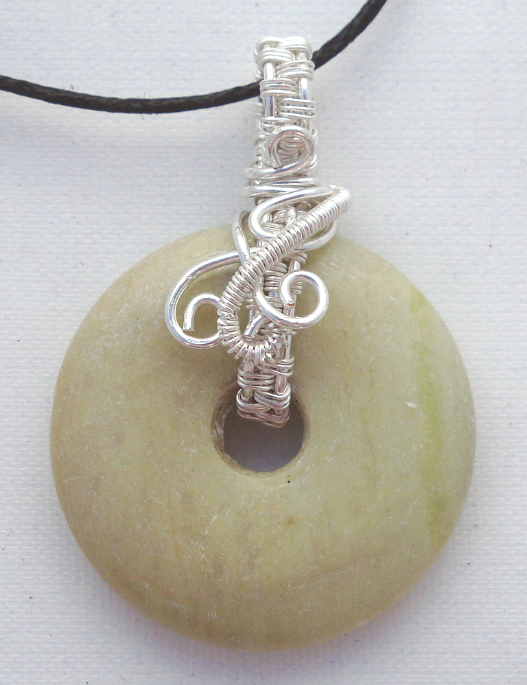 Stone donut pendent wrapped with silver 1