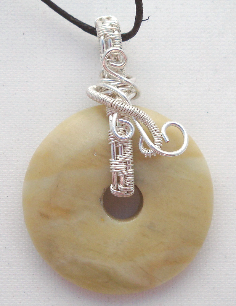 Stone donut pendent wrapped with silver 2