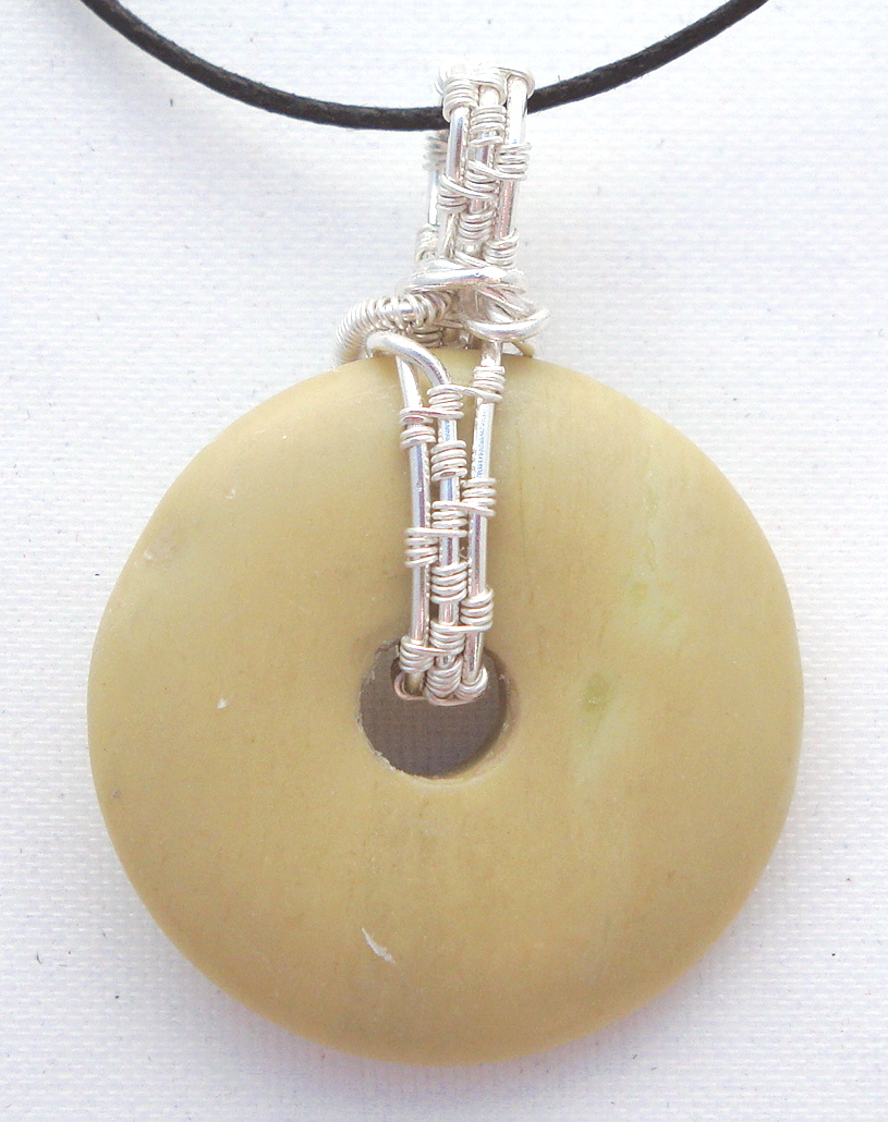 Stone donut pendent wrapped with silver 3