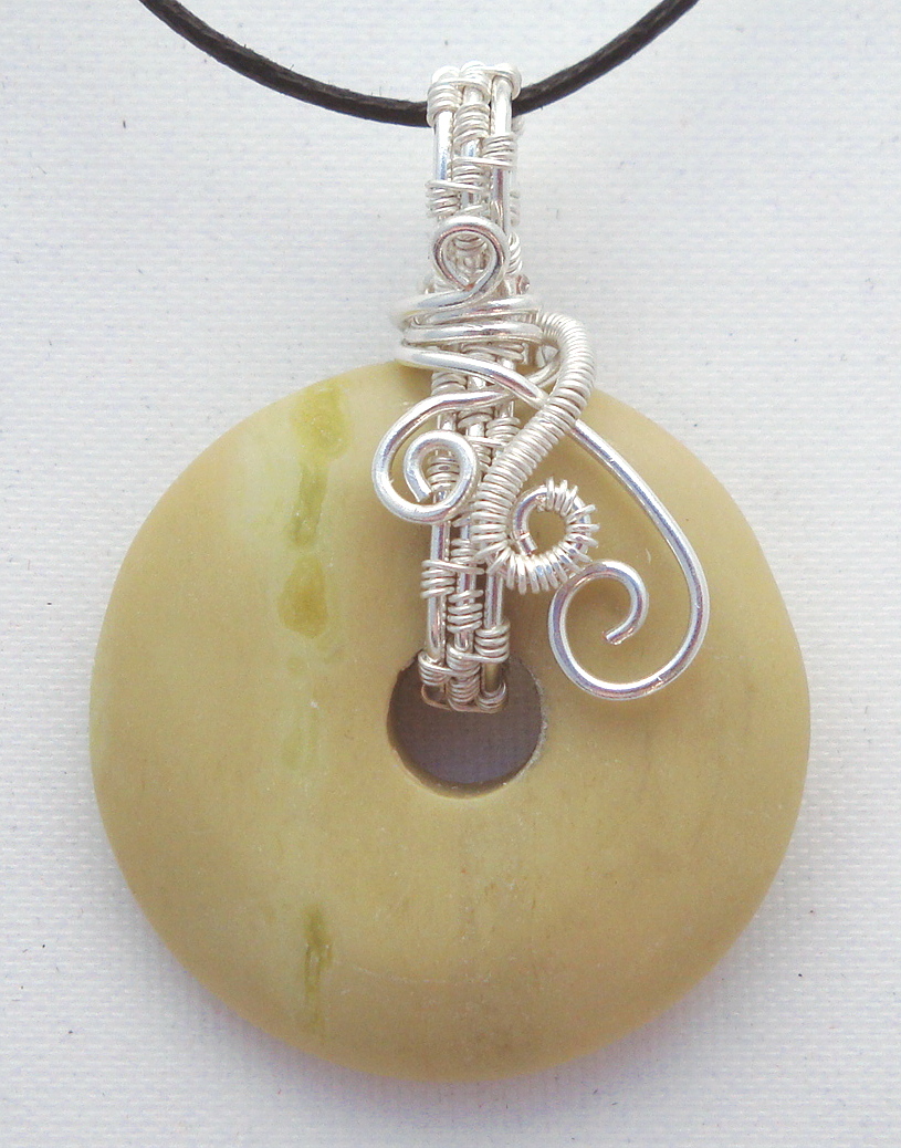 Stone donut pendent wrapped with silver 3