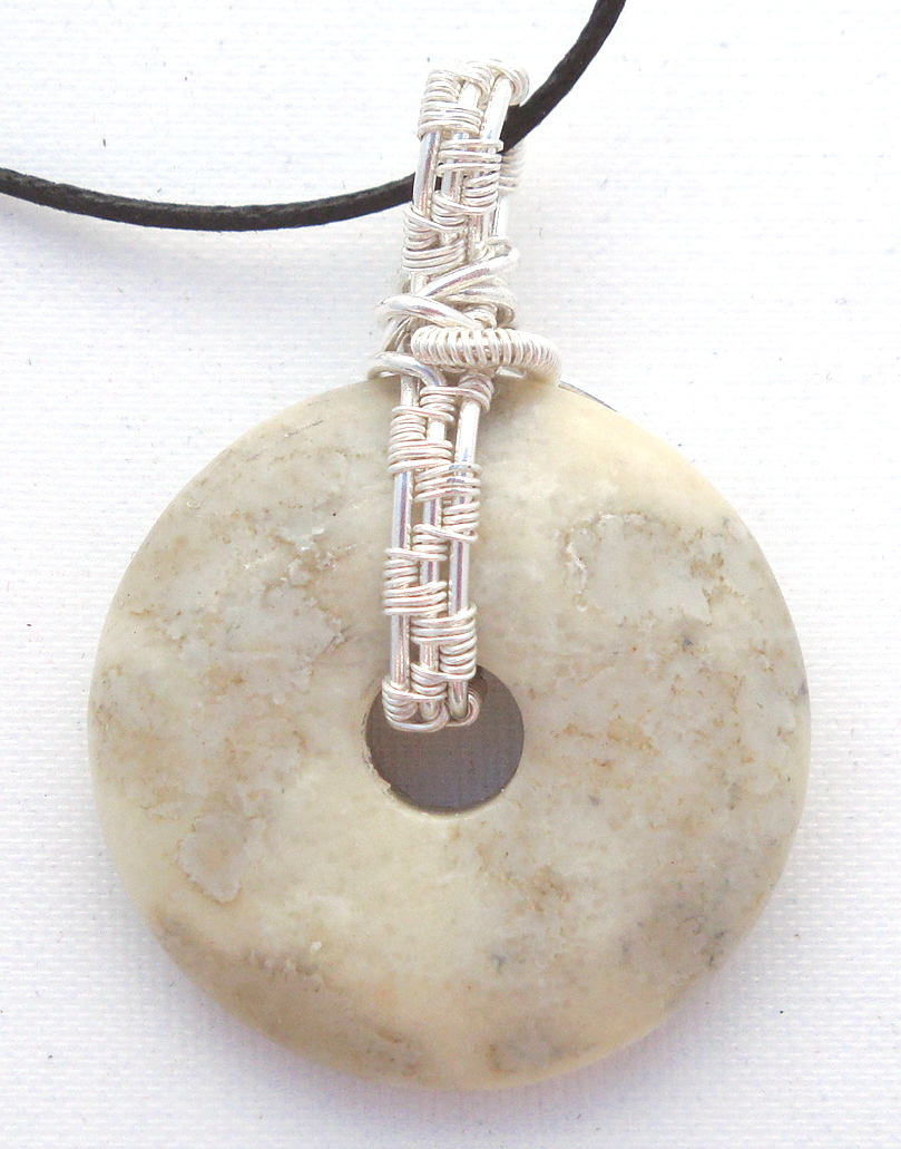 Stone donut pendent wrapped with silver 4
