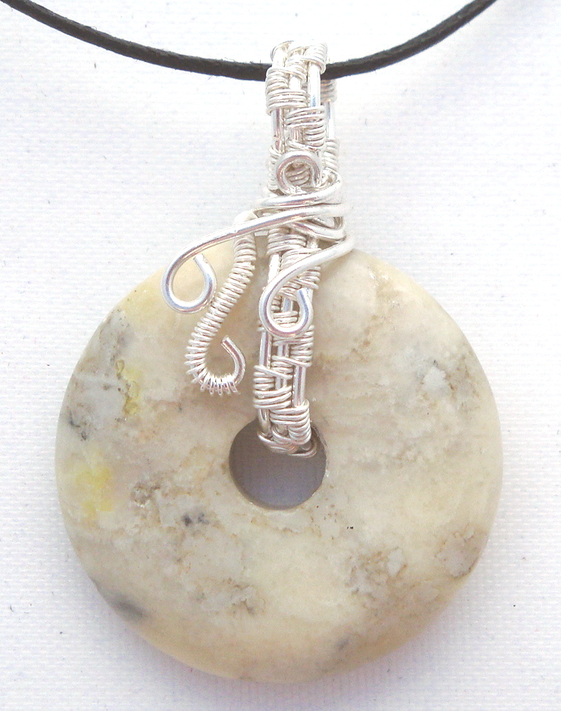 Stone donut pendent wrapped with silver 4