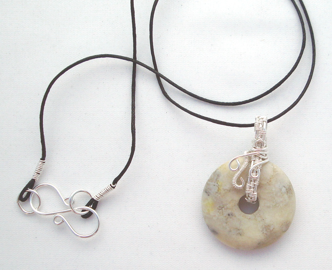 Stone donut pendent wrapped with silver 4