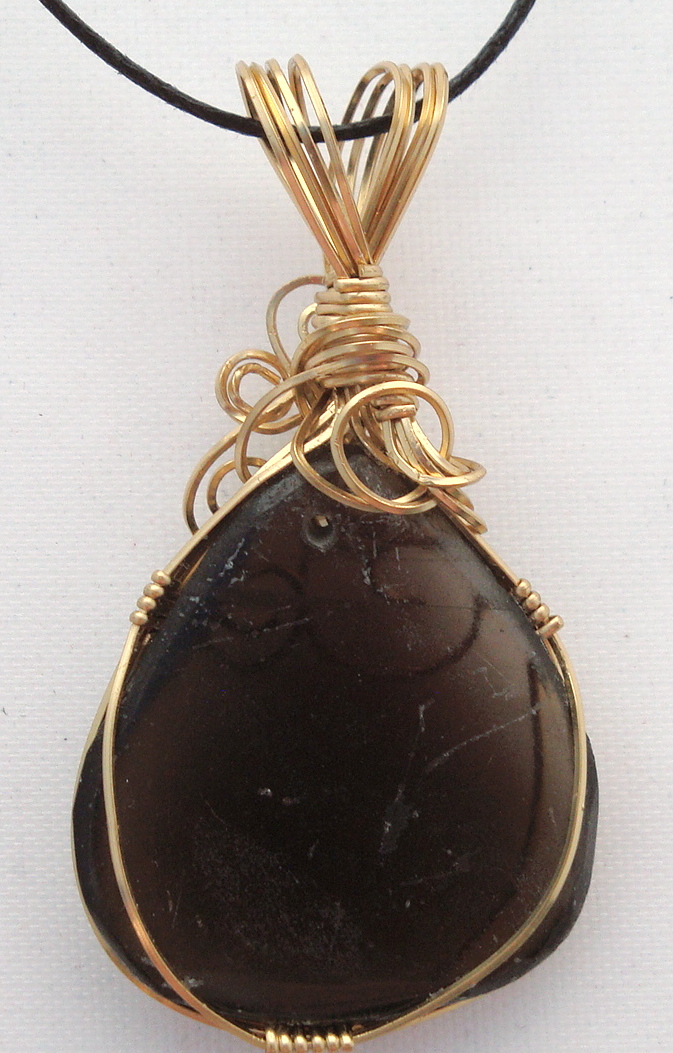 Smoky quartz stone wrapped with bronze wire