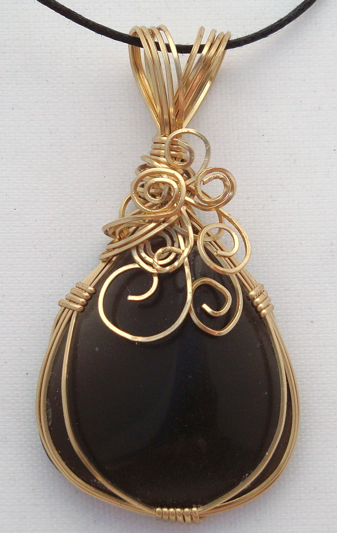 Smoky quartz stone wrapped with bronze wire