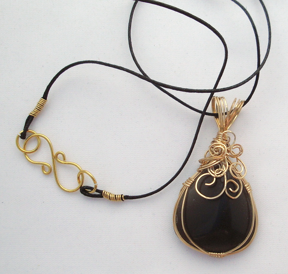 Smoky quartz stone wrapped with bronze wire