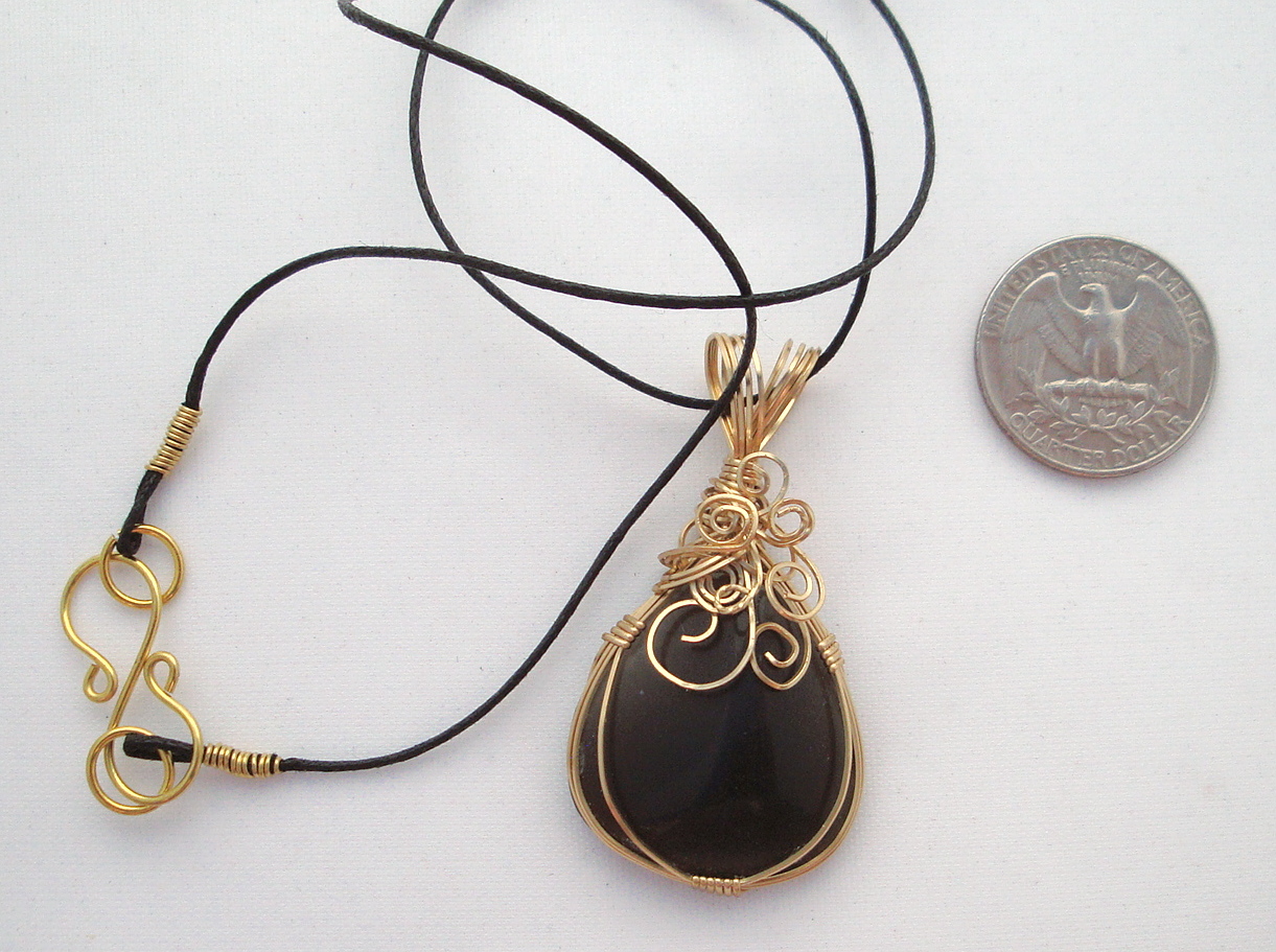 Smoky quartz stone wrapped with bronze wire