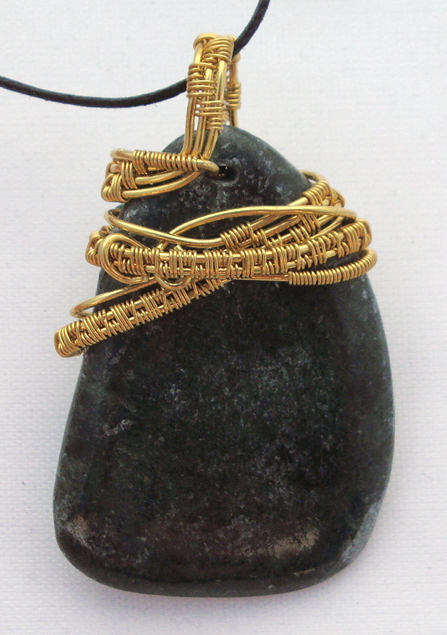 Dark green stone wrapped with bronze wire 2