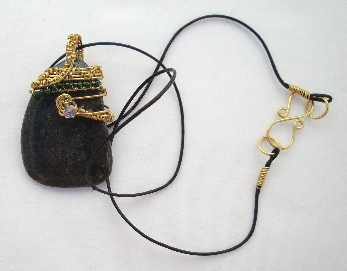 Dark green stone wrapped with bronze wire 2