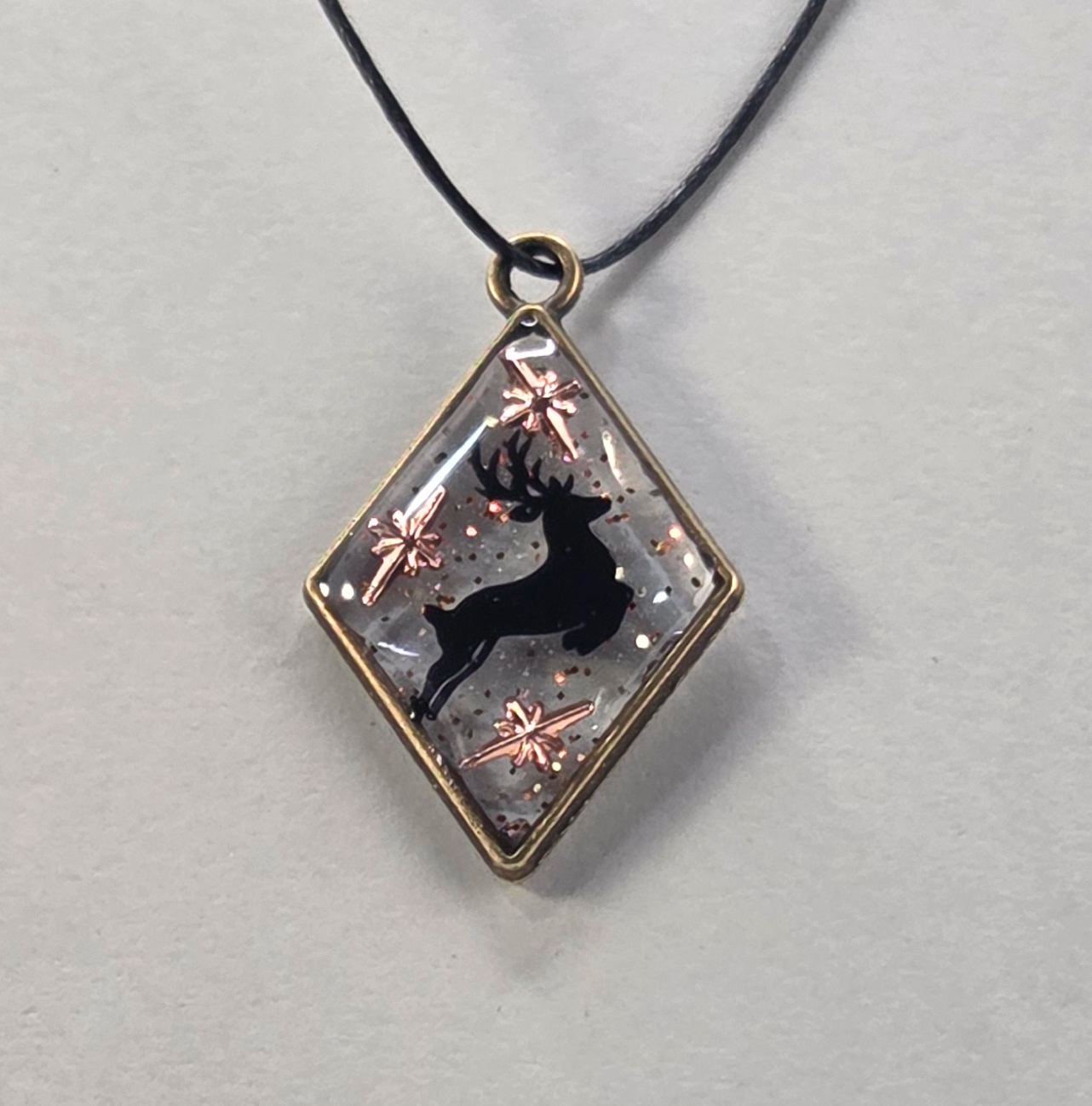 Resin pendants using antique bronze open bezels.
