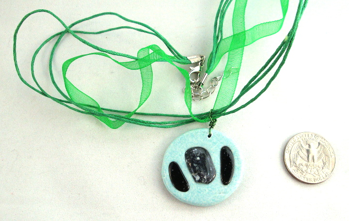 Green clay pendant 1 1/2 long