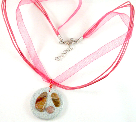 Grey clay pendant 1 1/4 long, round