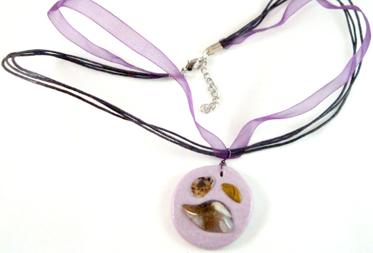 Purple clay pendant 1 1/2 long, round