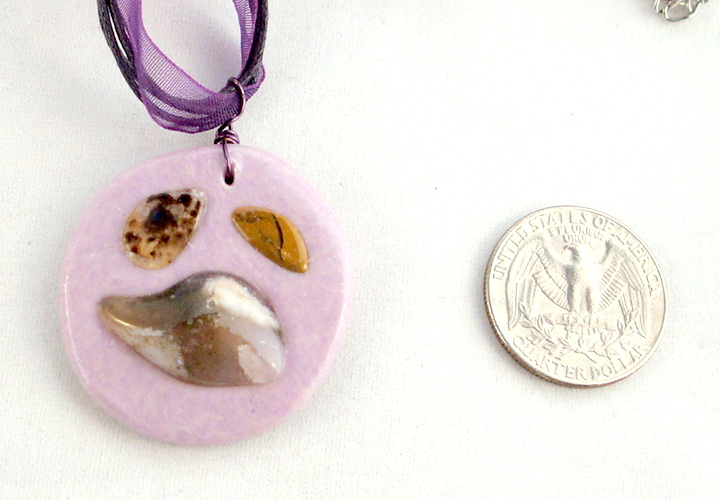 Purple clay pendant 1 1/2 long, round