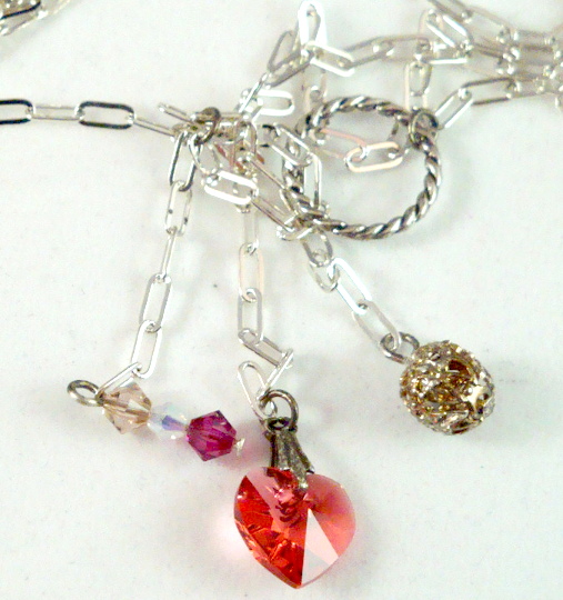 Silver lariat style necklace: blue, green, pink, yellow