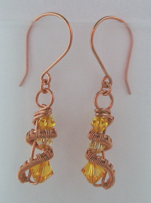 Copper Three crystal earrings