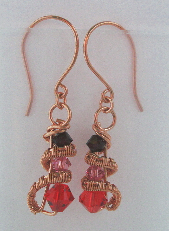 Copper Three crystal earrings