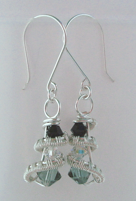 Silver Three crystal earrings