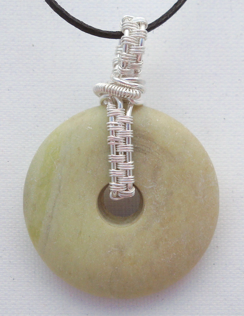Stone donut pendent wrapped with silver 1