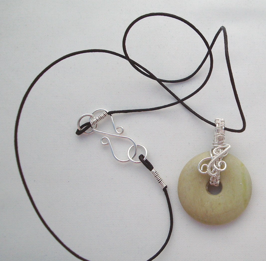 Stone donut pendent wrapped with silver 1