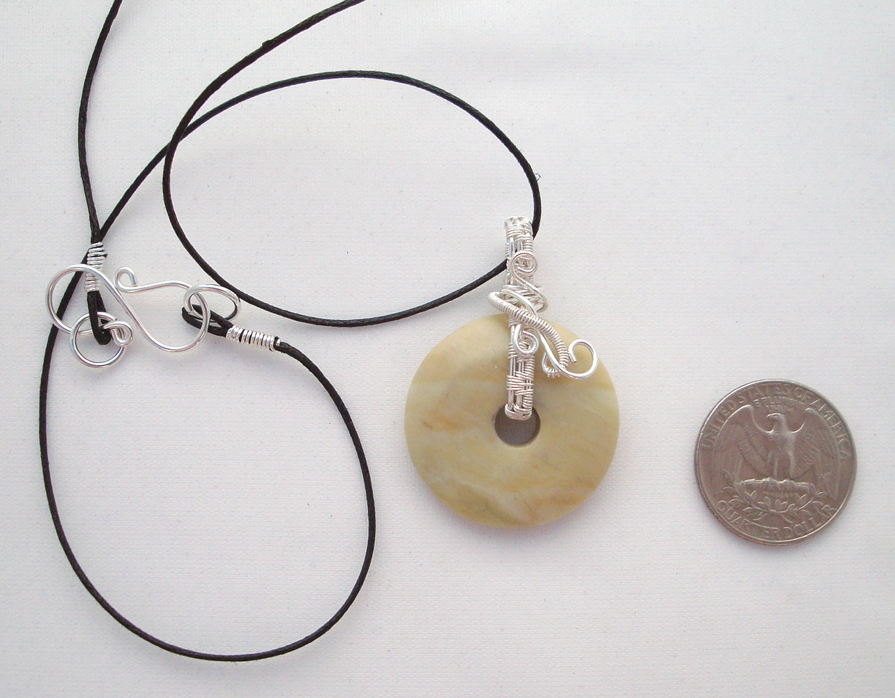 Stone donut pendent wrapped with silver 2