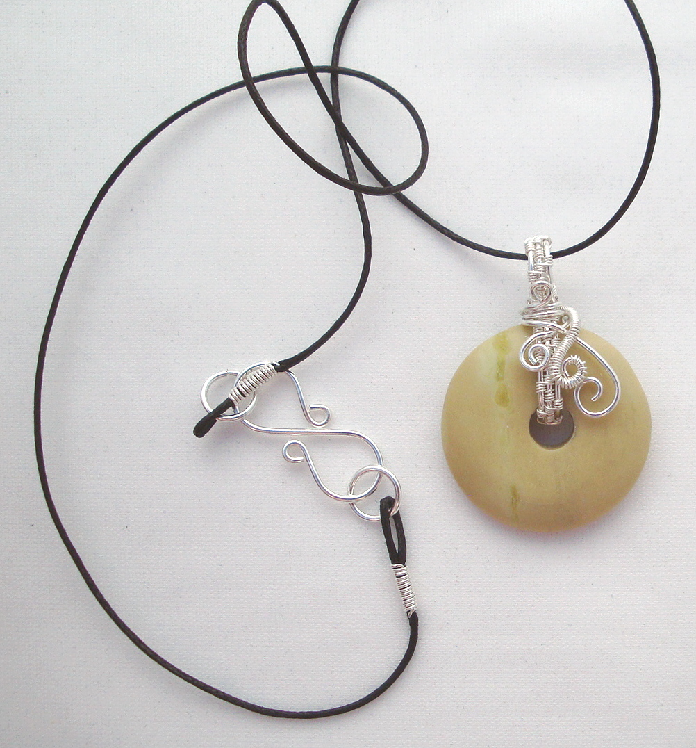 Stone donut pendent wrapped with silver 3