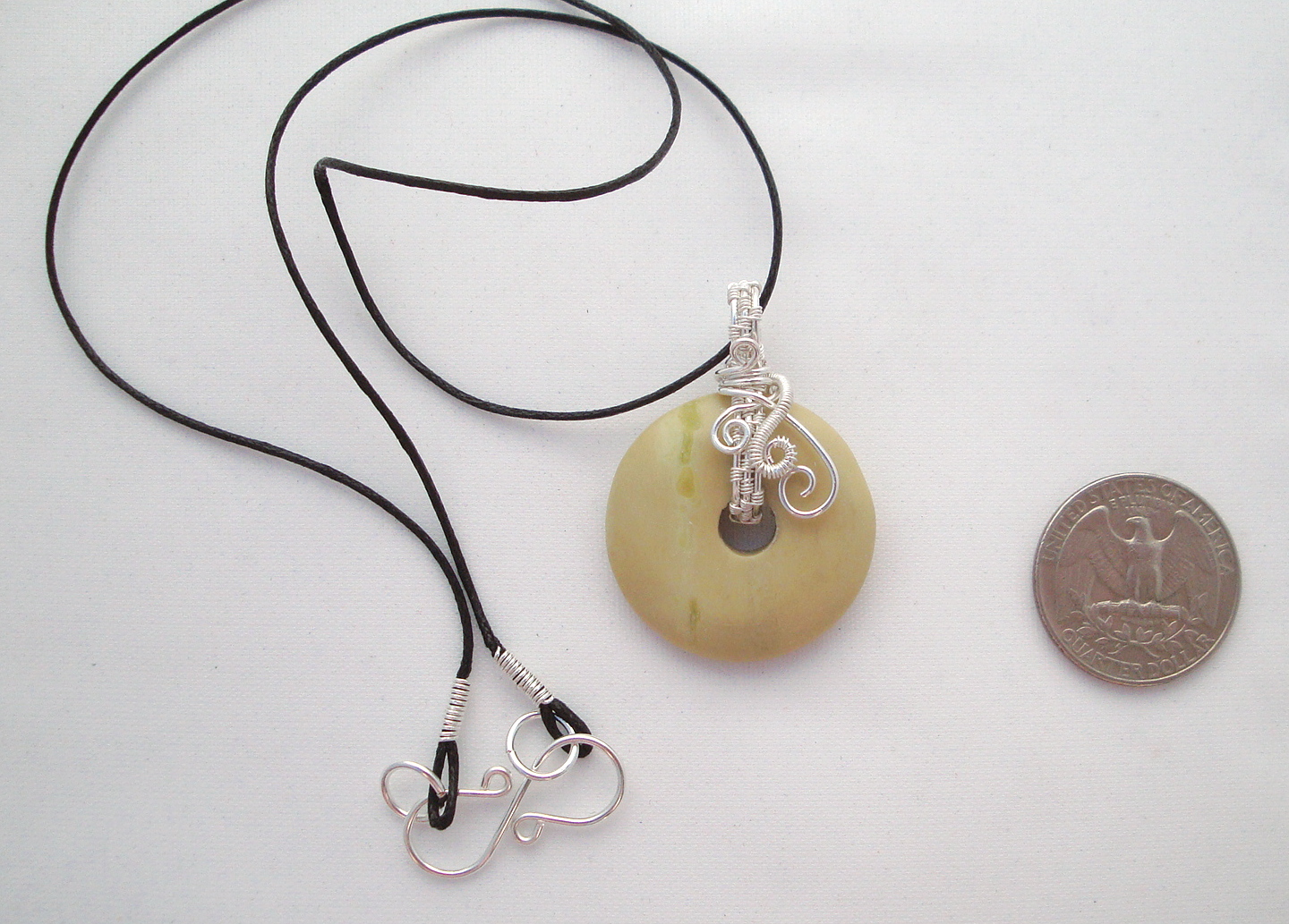 Stone donut pendent wrapped with silver 3